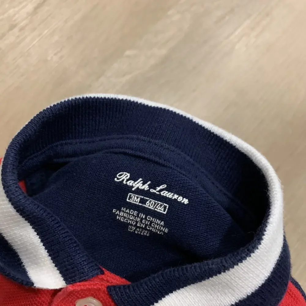 Polo Ralph Lauren Polo Shirt Baby Boys 3M 3 Months Red Blue Big Pony Crest # 3